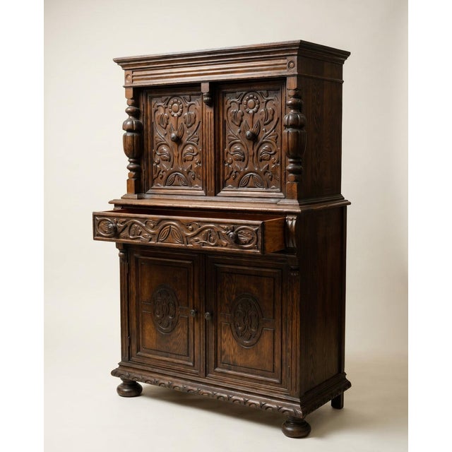 Early 20th Century Carved Oak Jacobean Revival Cabinet For Sale - Image 4 of 8