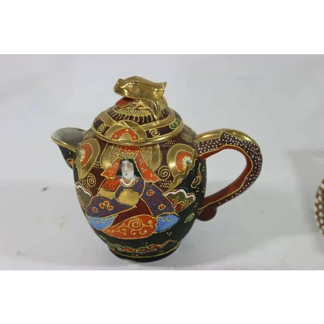 Vintage Japanese Satsuma Coffee Tea Service With Figures of Kannon and Geisha, 16 Piece Set