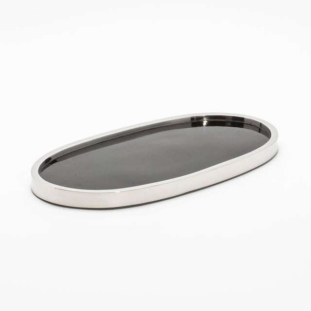 Mid-Century Modern Oval Tray in Pen Shell With Polished Stainless Steel by Kifu Paris For Sale - Image 3 of 8