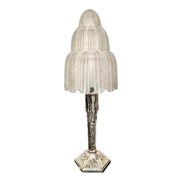 French Art Deco Waterfall Table Lamp Signed by Sabino For Sale