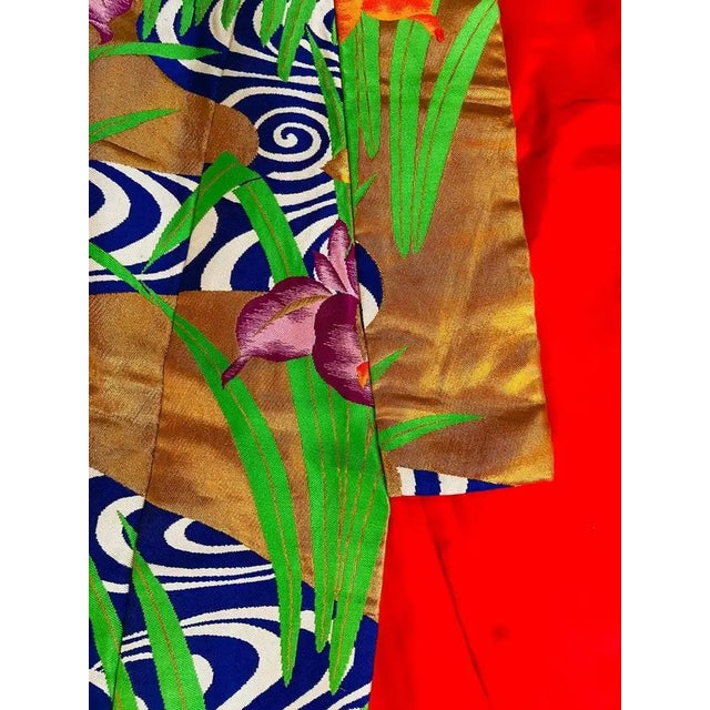 Textile Embroidered Red and Green Japanese Silk Ceremonial Kimono, 1940's For Sale - Image 7 of 11