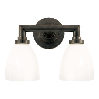 Chapman & Myers for Visual Comfort Signature Wilton Double Bath Light in Bronze with White Glass For Sale