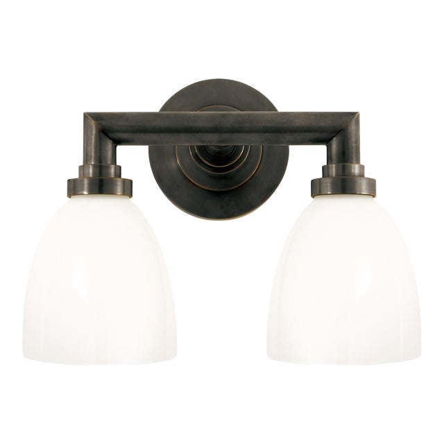 Chapman & Myers for Visual Comfort Signature Wilton Double Bath Light in Bronze with White Glass For Sale