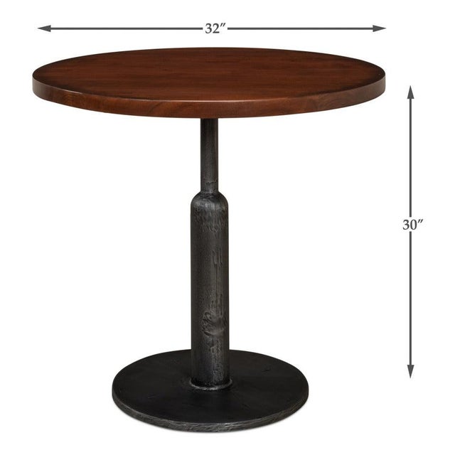 Industrial Bistro Table with Solid Walnut Top, 32 Inch Round For Sale - Image 12 of 12