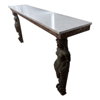 Vintage Double Caryatid Marble Console Table 73” – Classical Figural For Sale