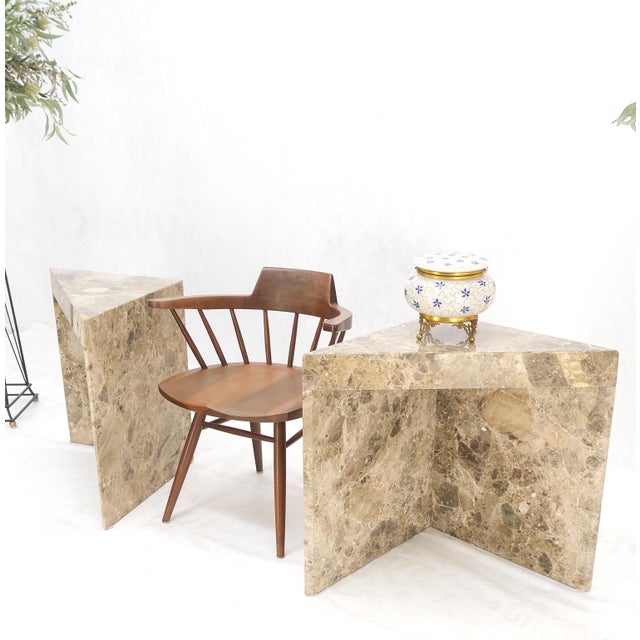 Pair midcentury Italian Modern Marble Onyx Triangle Shape End Side Tables Night Stands MINT!