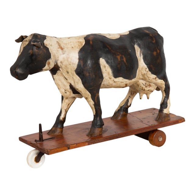 20th Century American Folk Art Whimsical Carved Painted Holstein Cow For Sale