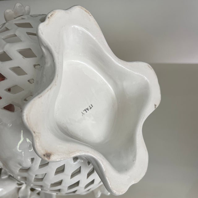 Vintage Italian Reticuated Ceramic Creamware Lidded Tureen With Applied Fruit For Sale In Providence - Image 6 of 8
