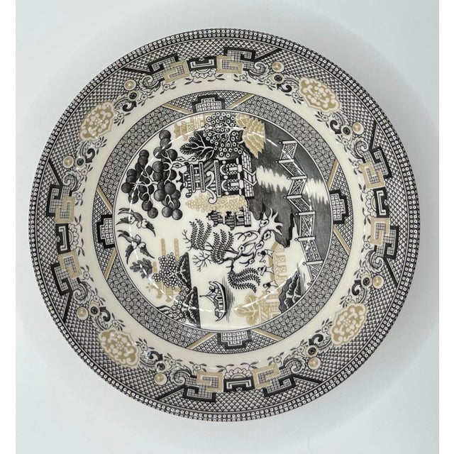 English 1950s Royal Stafford Black & White Willow Pattern Ceramic Bowl For Sale - Image 3 of 6