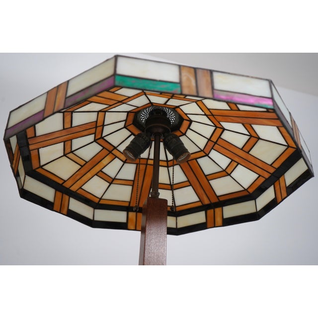 2010s Stickley Arts & Crafts Slag Glass Table Lamp For Sale - Image 5 of 13