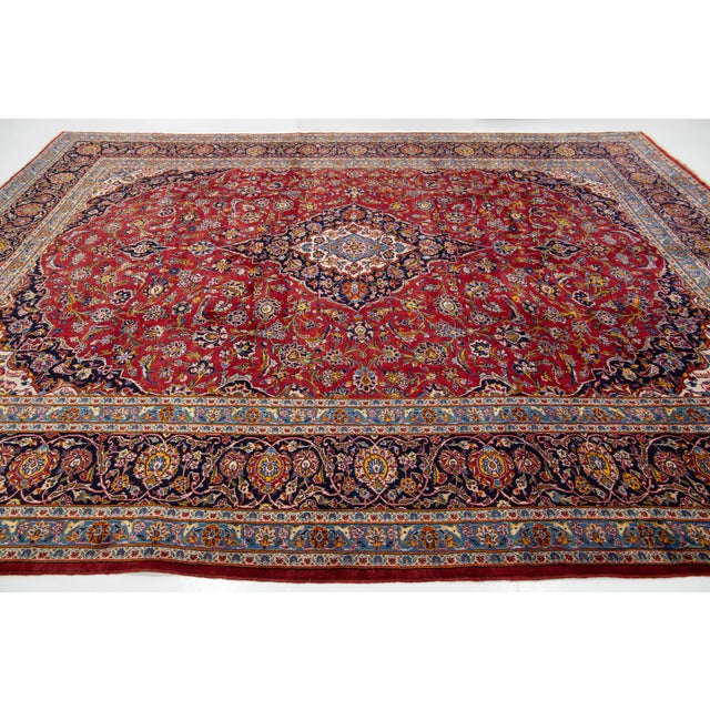 Red Vintage Red Kashan Persian Wool Rug Featuring a Medallion Design For Sale - Image 8 of 10