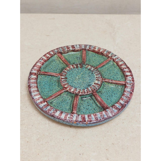 Teal Spanish 1960s Alfaraz Hand Made Studio Pottery Plate For Sale - Image 8 of 16