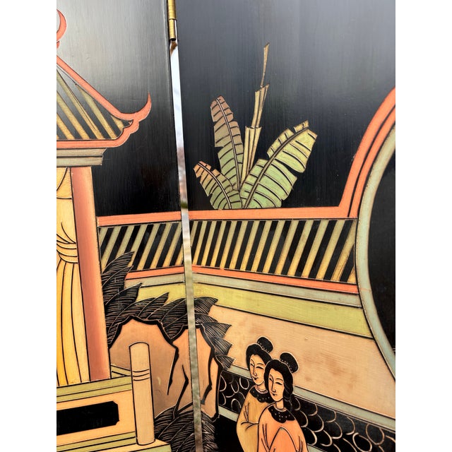 Black Mid 20th Century Asian Ebonized Coromandel 8 Panel Room Divider Screen For Sale - Image 8 of 15