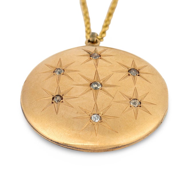 Victorian 1910s Victorian Old Mine Cut Diamond 14k Gold Locket Necklace For Sale - Image 3 of 6