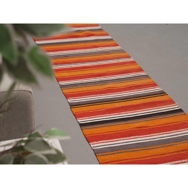 Turkish 1970s Vintage Handmade Wool Cotton Orange Runner Rug For Sale - Image 3 of 11