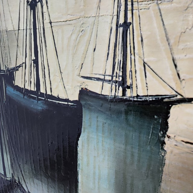 Mid-Century Modern Framed Large-Scale 1960s French Modern Harbor Scene Oil Painting (43" × 36") For Sale - Image 3 of 15