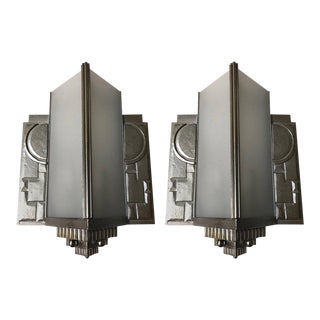 Geometric French Art Deco Wall Sconces - a Pair For Sale