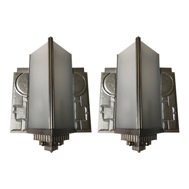 Geometric French Art Deco Wall Sconces - a Pair For Sale