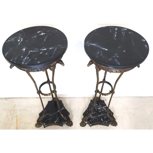 Antique Grand Entrance Italian Brass Griffins & Marble Display Stands - a Pair For Sale - Image 4 of 13