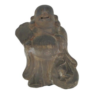 Old Japanese Fushimi Ningyo Clay Hotei Laughing Jolly Buddha Figurine For Sale