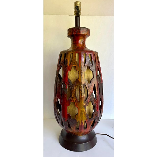 Red 1960s Mid-Century Modern Ceramic Glazed Pottery Lava Table Lamp For Sale - Image 8 of 12
