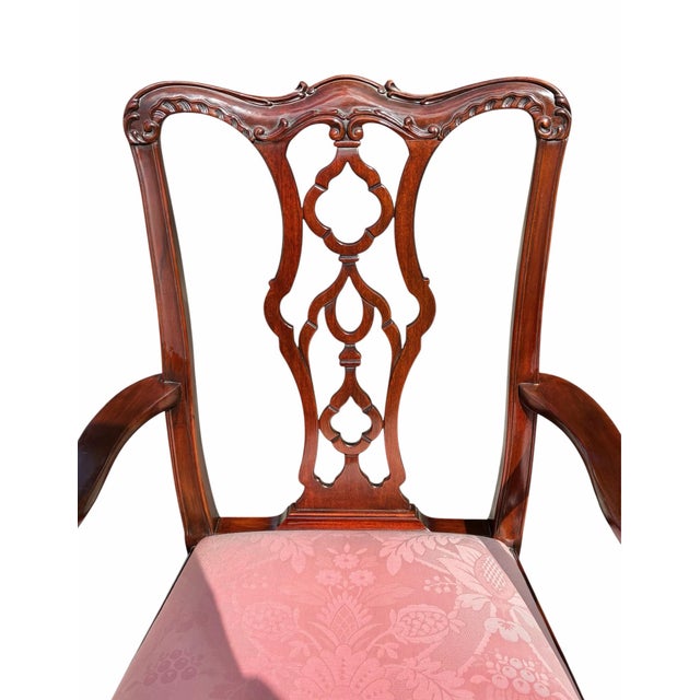 Late 20th Century Set of Late 20th Century Six Mahogany Henkel Harris Dining Chairs With Pink Floral Damask Seats For Sale - Image 5 of 12