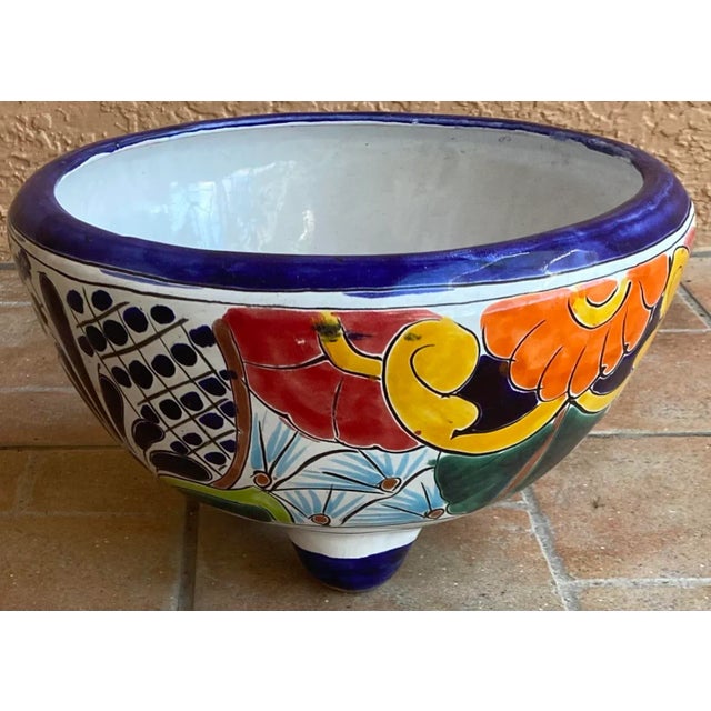 Late 20th Century Colorful Mexican Pottery Planter With Feet For Sale - Image 5 of 10
