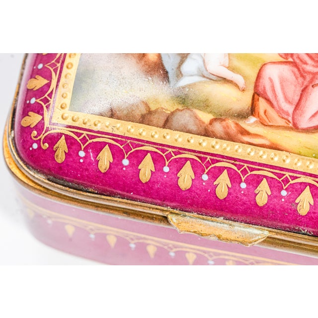 Magenta Quality Hand Painted Antique Porcelain Trinket Jewelry Box For Sale - Image 8 of 17