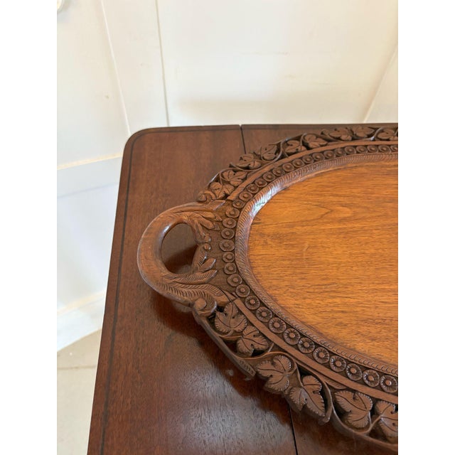 Wood Antique Edwardian Carved Oval Tea Tray, 1900s For Sale - Image 7 of 8