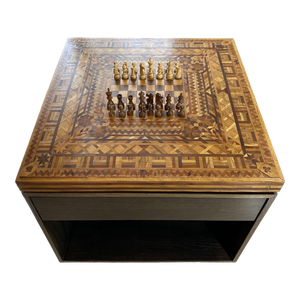 1950s Inlaid Chess Board / Games Table With Storage & Drawer
