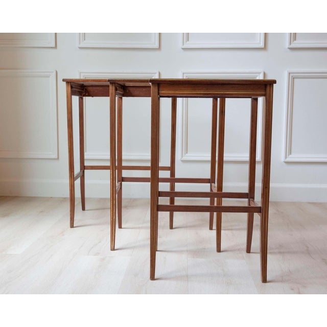 Set of Three Mahogany Nesting Tables with Glass Tops, France, Mid-20th Century For Sale - Image 13 of 17