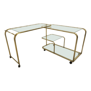 1980s Vintage Milo Baughman Brass and Glass Expandable Bar Tea Serving Cart for Dia