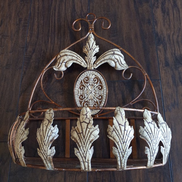 Copper 1990s Copper/ Cream Wrought Iron Hanging Wall Basket For Sale - Image 8 of 9