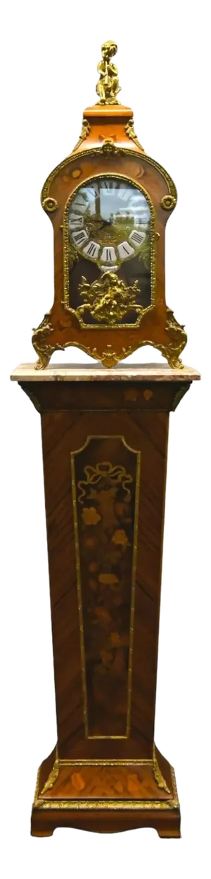 Vintage Louis XV Style Marquetry Inlaid & Gilt Bronze Mounted Clock