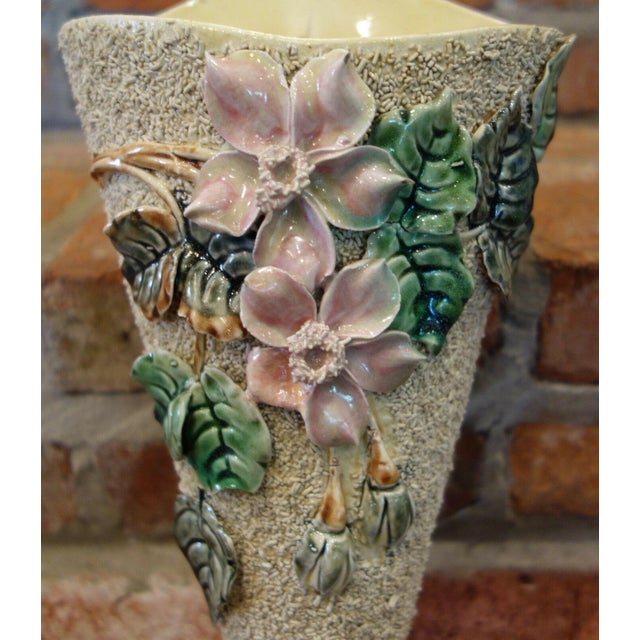 Antique French Majolica Barbotine Wall Pocket Flower Vase 19th Century Confetti For Sale - Image 9 of 13