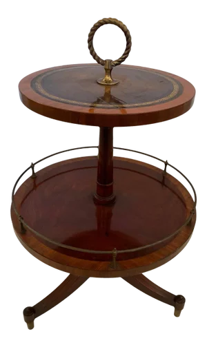 Antique 2 Tier Mahogany and Tooled Leather Side Table