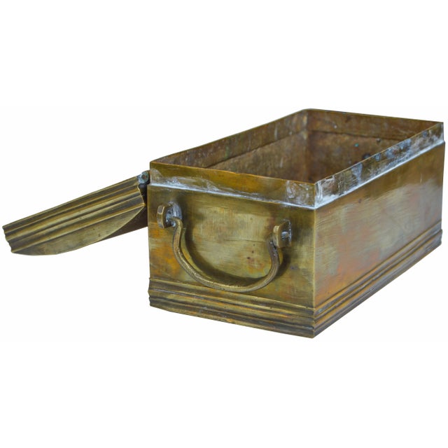 Early 20th Century Brass Box W/ Engravings & Handles For Sale - Image 5 of 6
