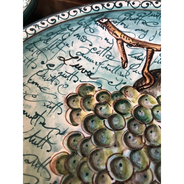 1990s Italian Hand Painted Round Ceramic Grape Wall Plates - a Pair For Sale - Image 4 of 7