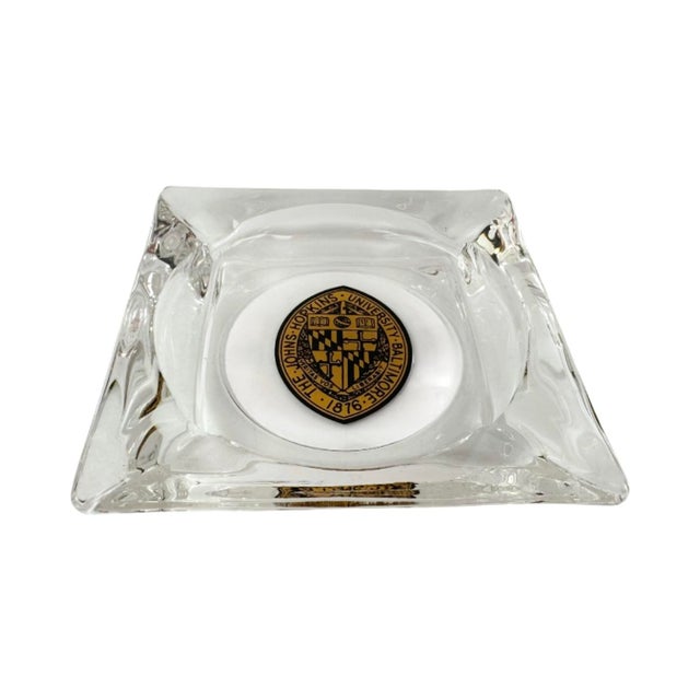Mid 20th Century Vintage Johns Hopkins University Glass Ashtray Dish For Sale - Image 5 of 7