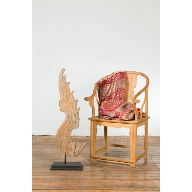 An antique Thai hand-carved wooden temple dragon sculpture mounted on a custom base. Created in Thailand, this abstracted...