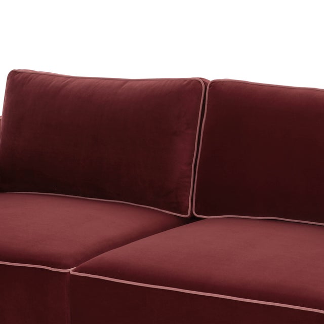 2020s Willow Berry Red with Mauve Piping Modular Performance Velvet Loveseat For Sale - Image 5 of 7