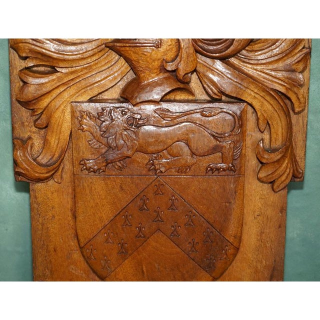 Wood Large Antique Hand-Carved Oak Heraldic Coat of Arms Armorial Panel For Sale - Image 7 of 18