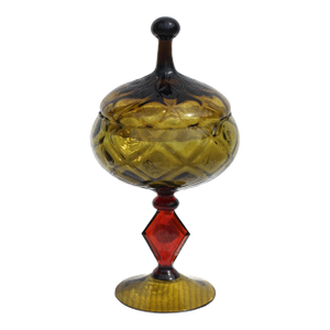 1960s Empoli Style Green and Red Lidded Candy Dish With Jewel Design