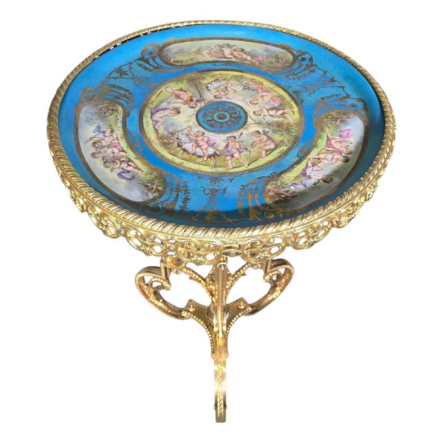 19th Century French Hand-Painted Porcelain Table with Gilt Bronze in the style of Sèvres, 1890s For Sale