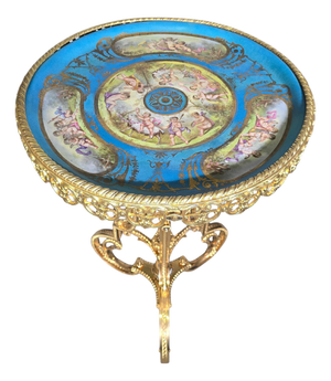 19th Century French Hand-Painted Porcelain Table with Gilt Bronze in the style of Sèvres, 1890s