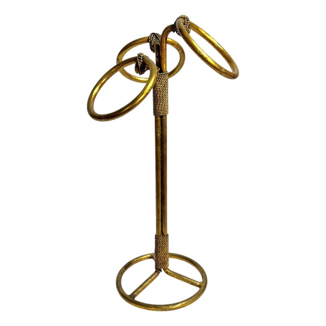Vintage Italian Gold Tole Freestanding Towel Ring Stand For Sale