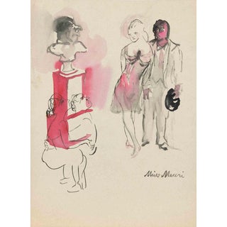 Mino Maccari, Visit to the Museum, 1936, Watercolor For Sale