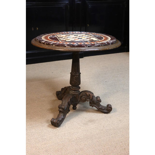 Wood Pedestal Table with Marble Marquetry Top For Sale - Image 7 of 10