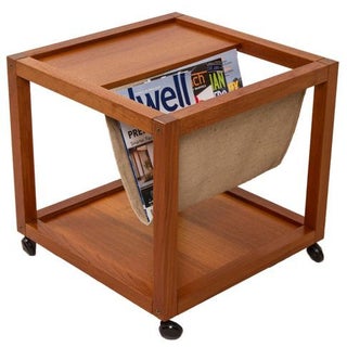 Teak Rolling Magazine Rack or Side Table For Sale