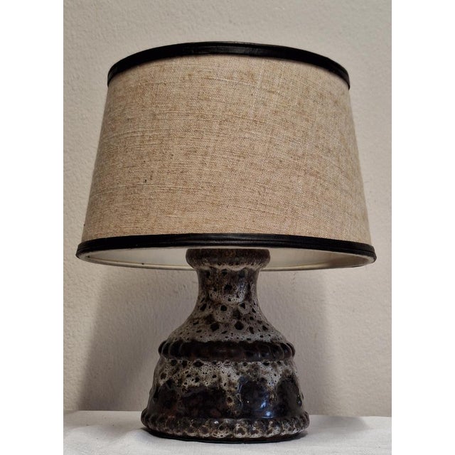 Vintage Pan Table Lamp with Fat Lava Brown Ceramic Base and Beige Fabric Shade, 1970s For Sale - Image 6 of 9
